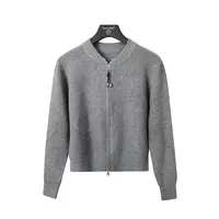 灰极简风长袖拉链外套针织衫-30359