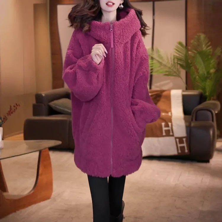 时尚韩版百搭加厚保暖短外套2026冬季新款宽松显瘦设计感连帽上衣