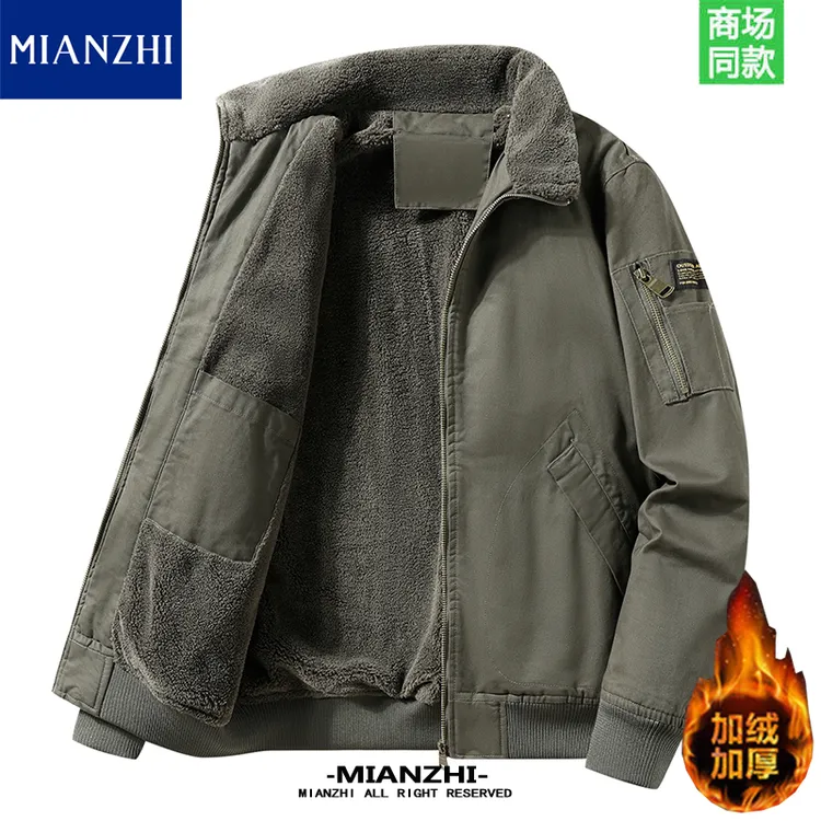 棉致秋冬加绒加厚夹克男女宽松大码休闲机车外套立领工装上衣服潮
