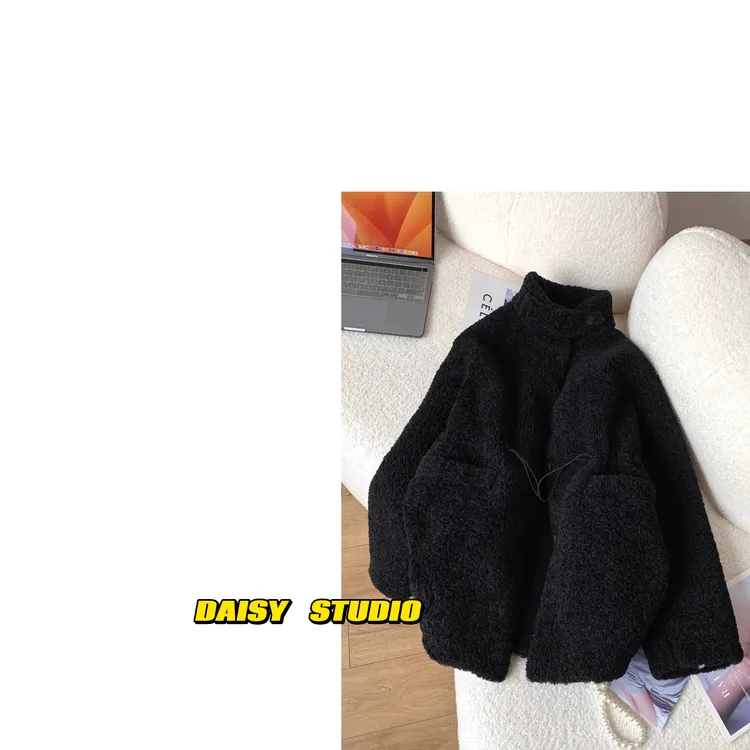 【DAISY立领抽绳】加厚中长款皮毛一体羊羔毛外套