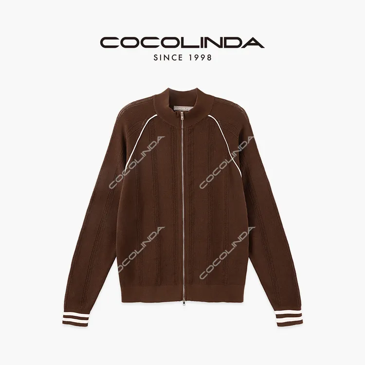 COCOLINDA |  100%棉老钱14针超细镂空撞色运动立领上衣S5085