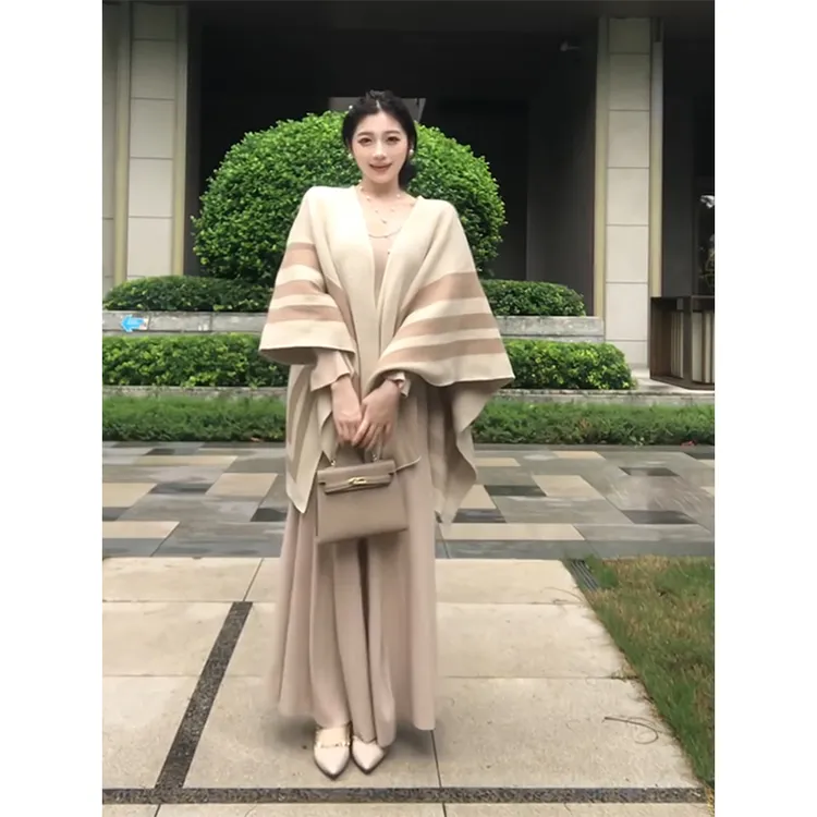 parkyeon法式气质高级感披肩上衣搭杏色修身显瘦百搭连衣裙女套装