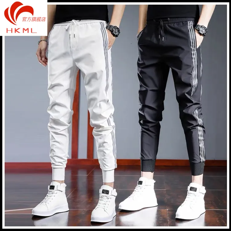 2025夏季束脚休闲裤潮牌高端冰丝运动裤男士新款速干薄款九分裤子