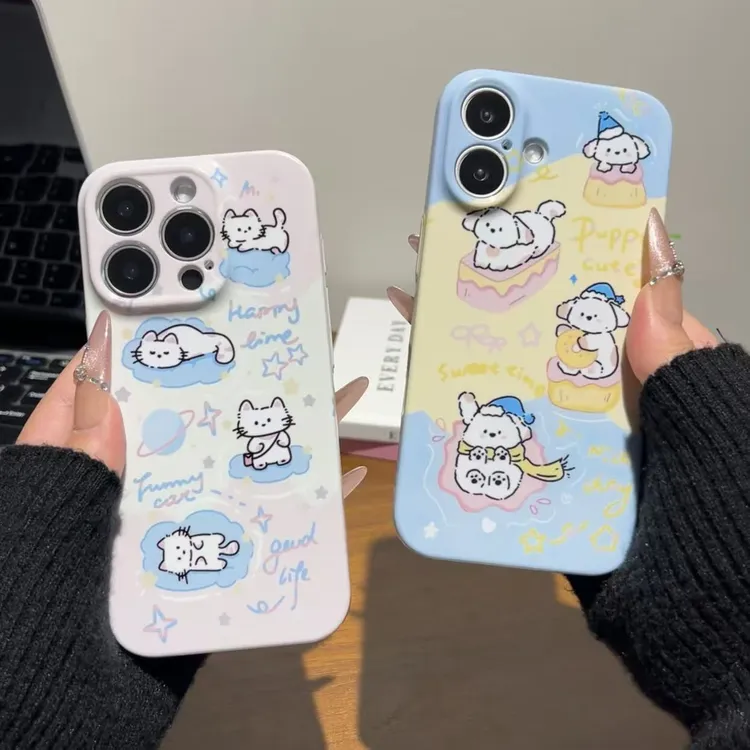 情侣猫咪小狗适用苹果16手机壳17女华为vivoppo小米15卡通硬可爱
