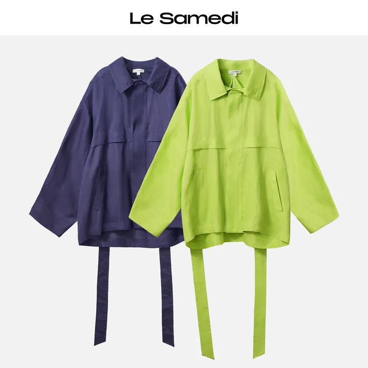 Le Samedi【清晨斑斓】定染亚麻制 立翻领 工装口袋宽松外套