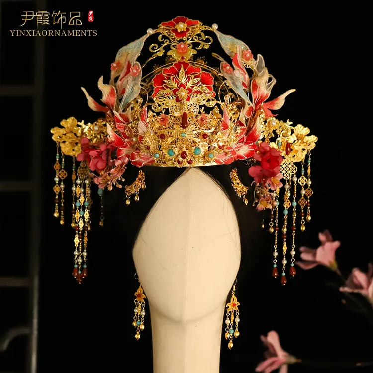 新款汉服新娘头饰中式婚礼结婚发冠汉婚明制头冠仙美华丽手工重工