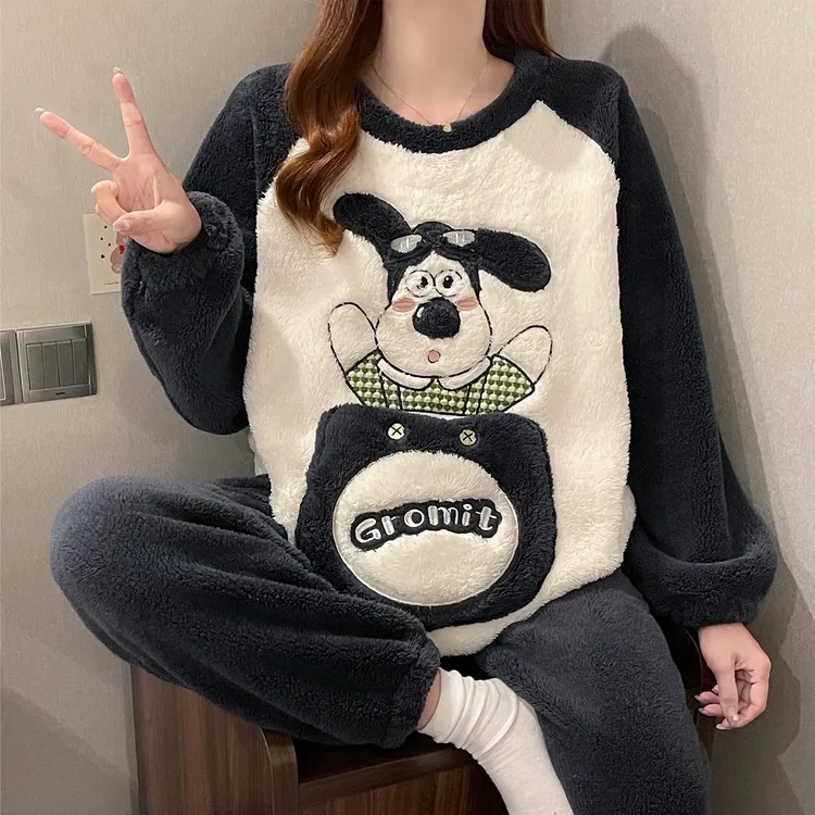 2025新款睡衣女秋冬季珊瑚绒长袖加绒加厚套装可爱风家居服可外出