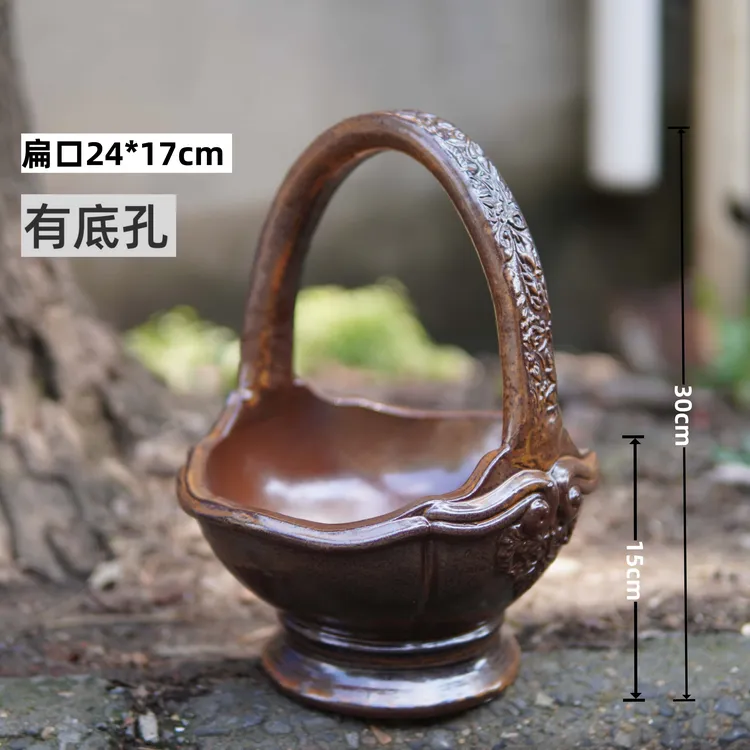 欧式花篮   提篮花盆复古陶瓷花盆创意设计室内装饰多肉花盆