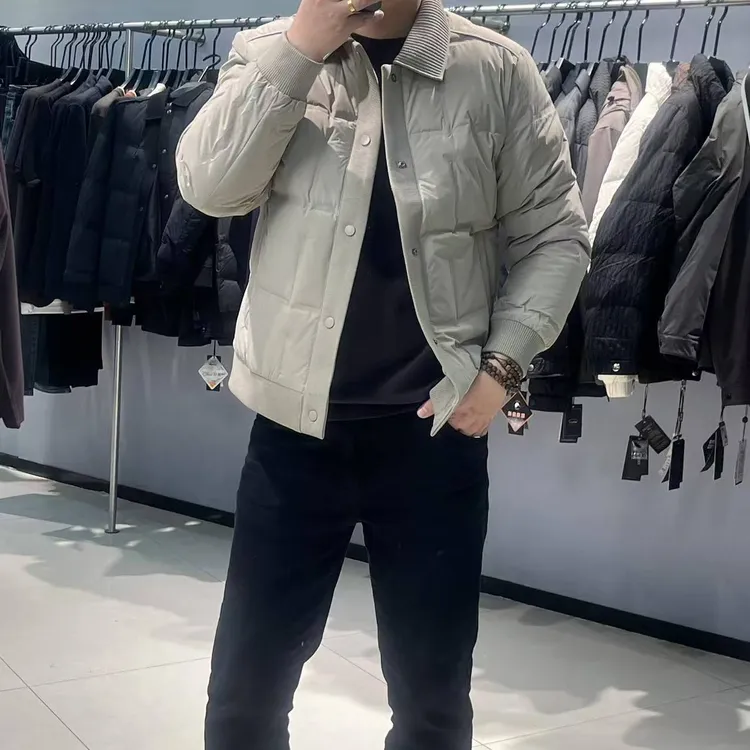 男士冬季新款极简风时尚百搭翻领针织拼接羽绒服-8355