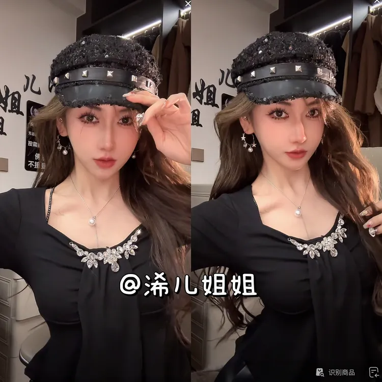 重工镶钻不规则修身显瘦长袖上衣