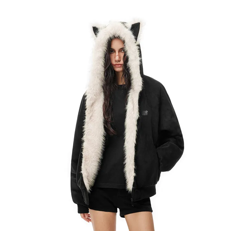 FDR秋冬季棉袄加厚情侣连帽棉衣棉服皮男毛领夹棉座山雕外套女