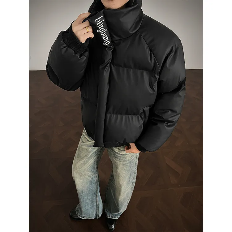 潮牌立领刺绣棉衣男冬季复古加厚PU皮面包服高街痞帅保暖情侣棉服