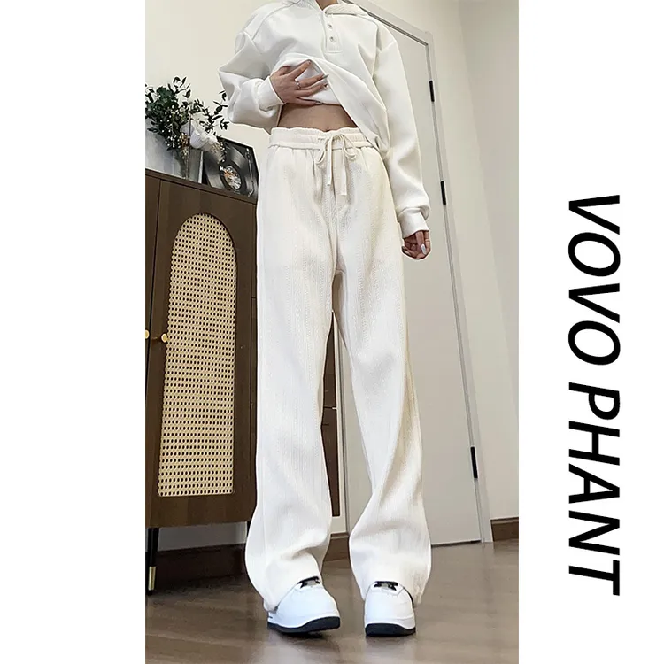 VOVO麦穗纹欧棉绒提花休闲裤男生秋季直筒阔腿裤子垂感休闲长裤
