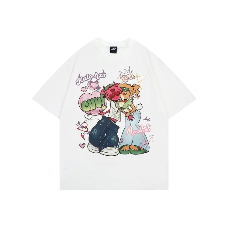 美式休闲卡通动漫青少年印花圆领短袖T恤日系街头学生短t中性风
