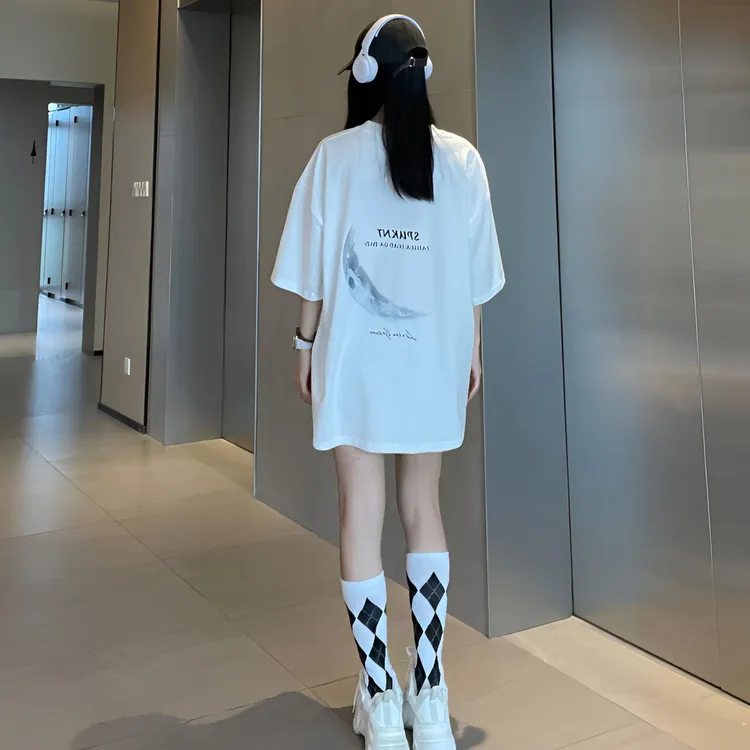 月亮款】重磅260克中性风潮夏季宽松印花短袖t恤ins休闲百搭半袖女