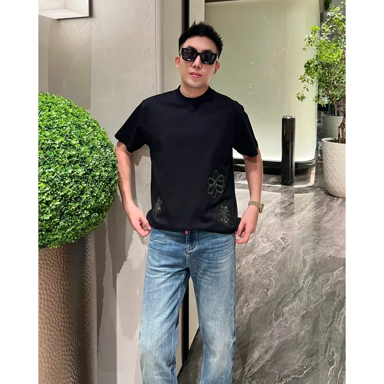【镂空刺绣】痞帅男装秋季液氨棉大花刺绣男士休闲短袖T恤李查德