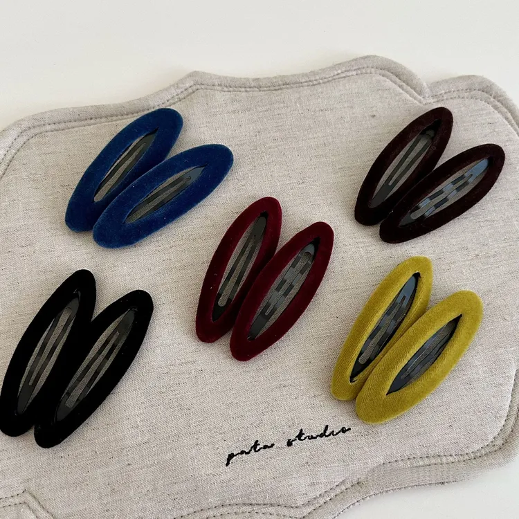 韩国新款复古时尚彩色丝绒镂空椭圆发夹刘海侧边夹碎发夹头饰女