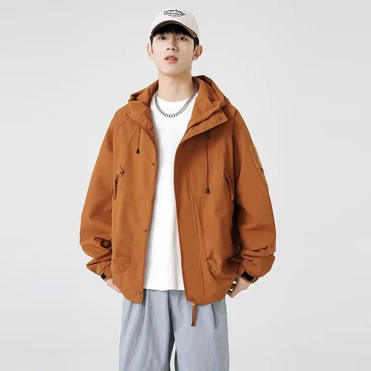 百搭秋季连帽男薄款宽松夹克春秋日系休闲外套防风潮流男款冲锋衣