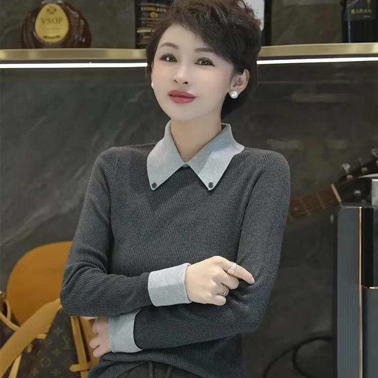 气质加分款-【精纺羊毛】气质显瘦翻领百搭针织上衣MG8369