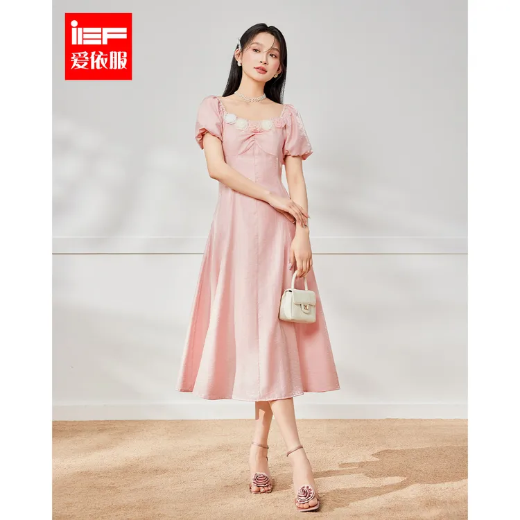 IEF/爱依服2025夏季新款法式甜美温柔风气质感通勤显瘦连衣长裙