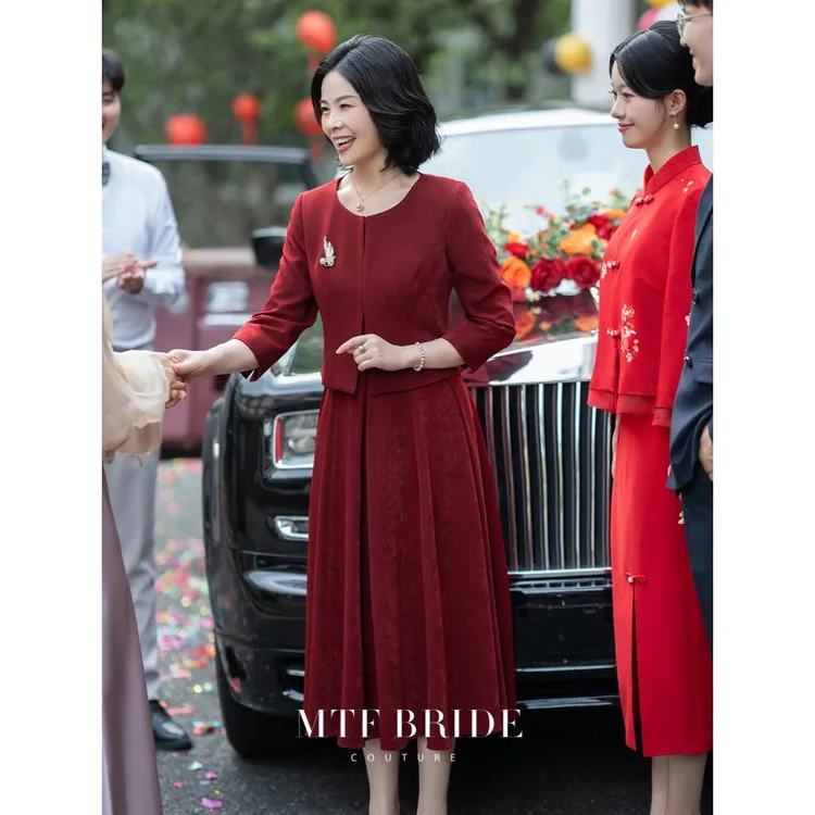 妈妈装婚宴礼服连衣裙2025新款喜婆婆两件套结婚女