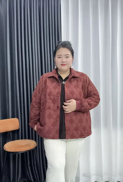 90-240斤特大码秋冬纽扣夹克中老年胖妈妈洋气织花翻领外套夹克女