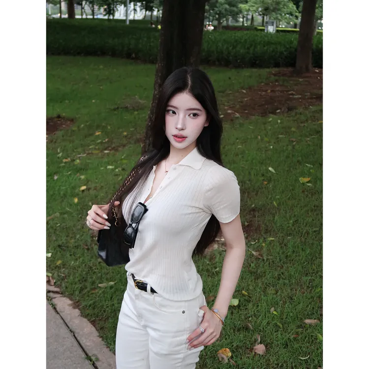 【Fart Shop】高质感Lapl*同款老钱 修身POLO领正肩针织T恤上衣女