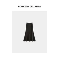 【山雀】时髦竖纹理斑驳感显瘦立体解构高腰显瘦鱼尾半身裙-FW1292