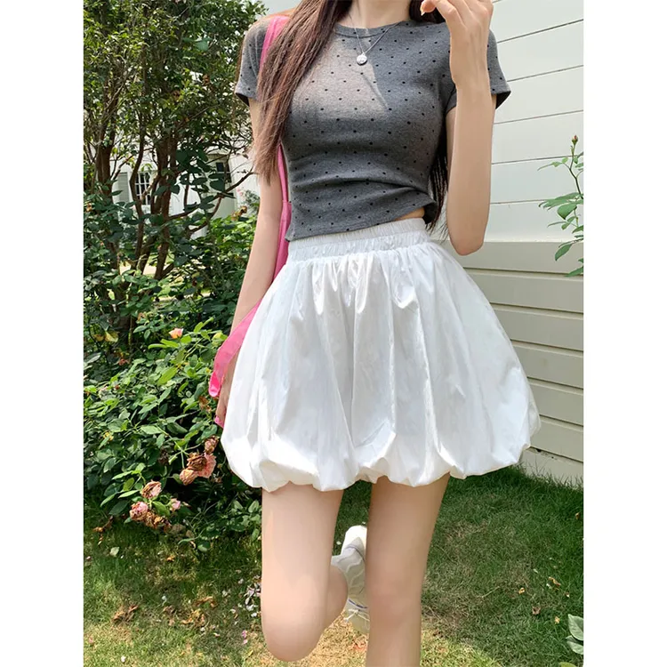 白色花苞裤裙云朵蓬蓬半身裙女夏季高腰显瘦A字裙泡泡灯笼短裙裤