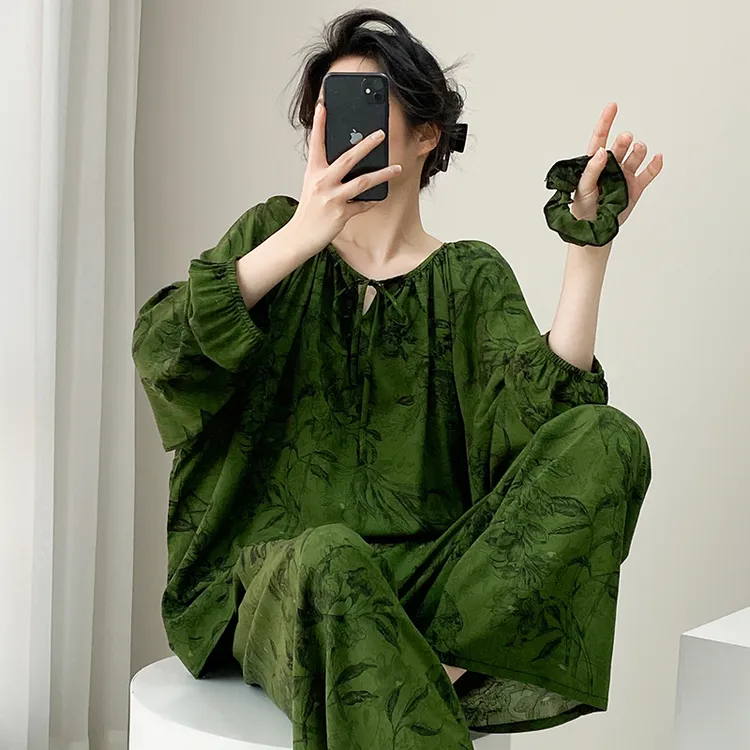 2025升级款莱赛尔睡衣女爆款棉绸春夏季家居服人造棉宽松薄款套装