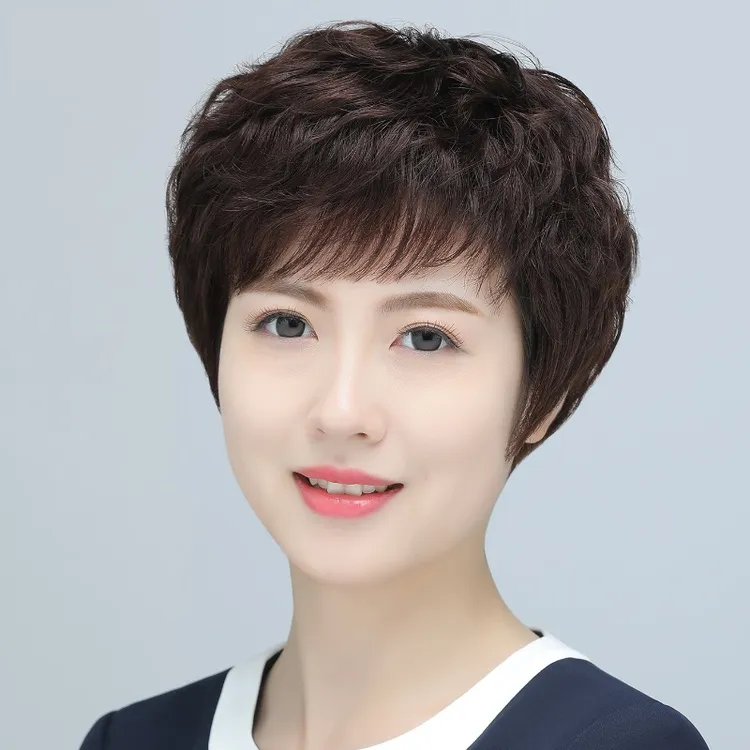 假发真发全头套女短发中老年女士短卷发妈妈款100%全真发假发发套