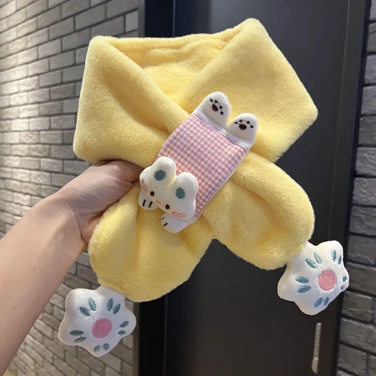 冬季儿童毛绒围巾男童女孩加厚防风保暖款宝宝可爱卡通围脖交叉yj