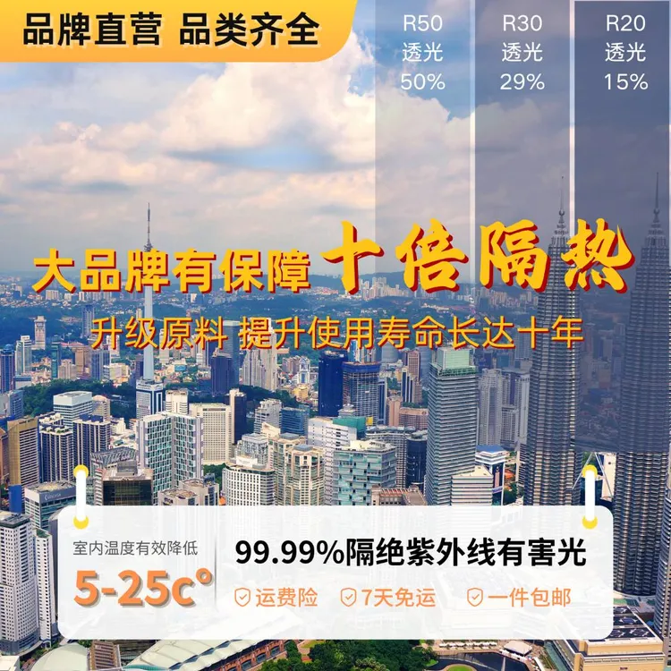 防晒隔热防紫外线遮光遮阳玻璃膜店面移门窗户透明防窥膜玻璃窗