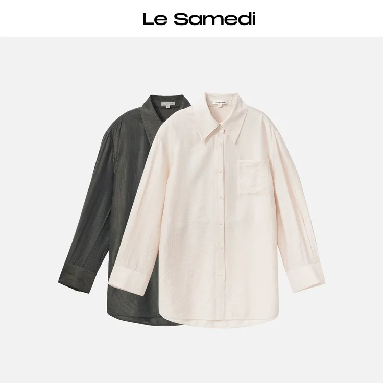 Le Samedi【清冷心事】自然微皱 空气泡泡感 剪刀领口袋水墨衬衫
