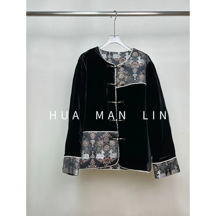 【花满林】圆领正门襟桑蚕丝丝绒填充物白鹅绒羽绒服59855