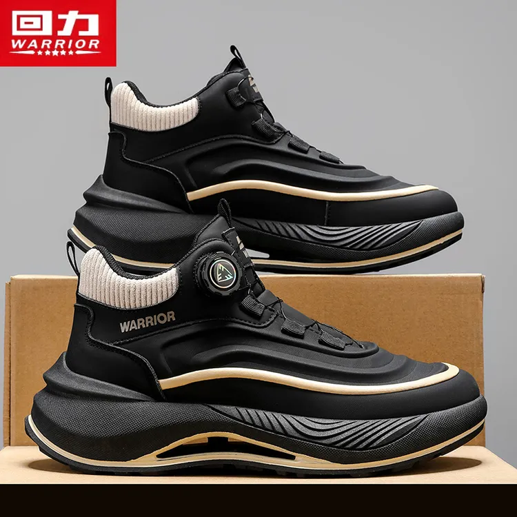 回力高帮运动男鞋2025新款冬季缓震防滑黑色旋钮跑步休闲篮球潮鞋