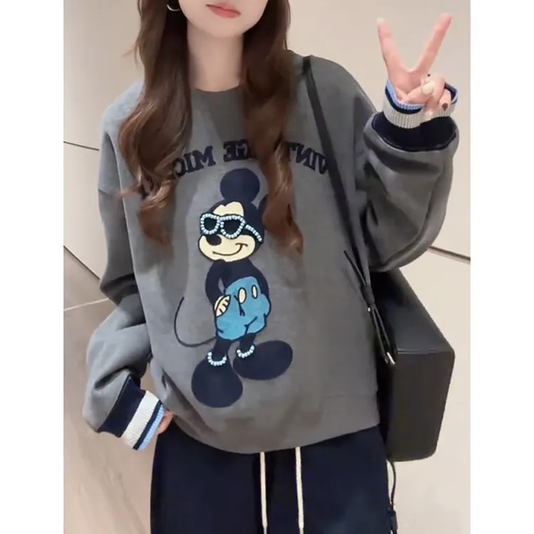 秋季2025新款欧货高级感港味chic上衣美式复古宽松休闲圆领卫衣女