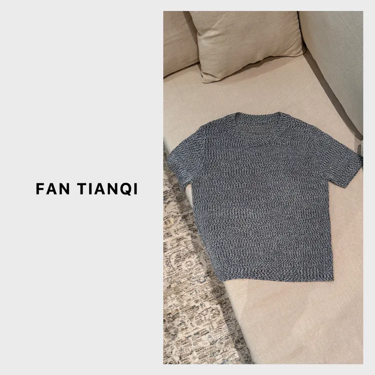 范天奇/FAN TIANQI【麻灰T】麻灰色针织短袖毛衣FYSWT56049