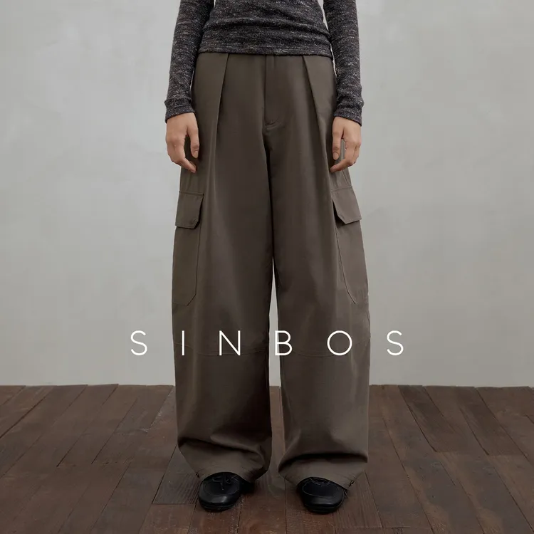 SINBOS西城律动 工装风宽松收褶莱赛尔阔感休闲裤女2025秋季新款