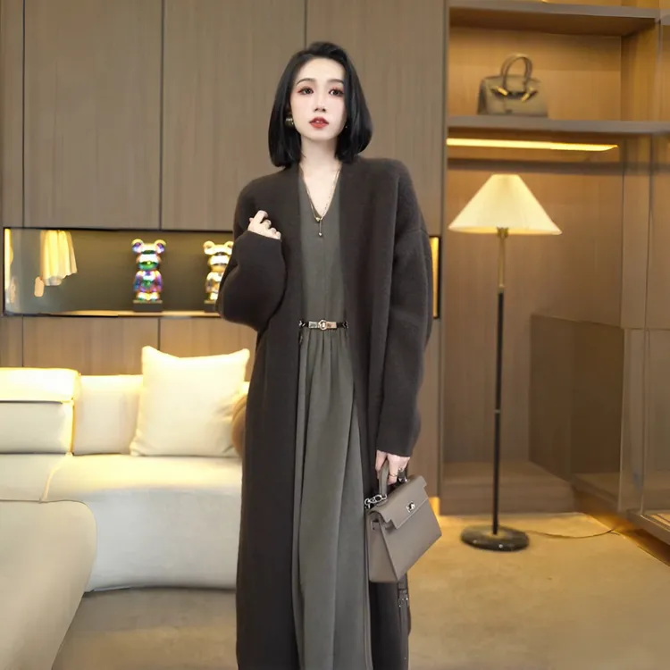 2025新款韩系慵懒风中长款针织衫外套女秋冬时尚毛衣外套7364