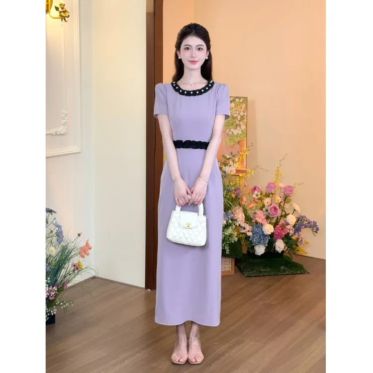 【紫提葡萄】LiLi韩系温柔气质风设计款紫色连衣裙XMZH8933