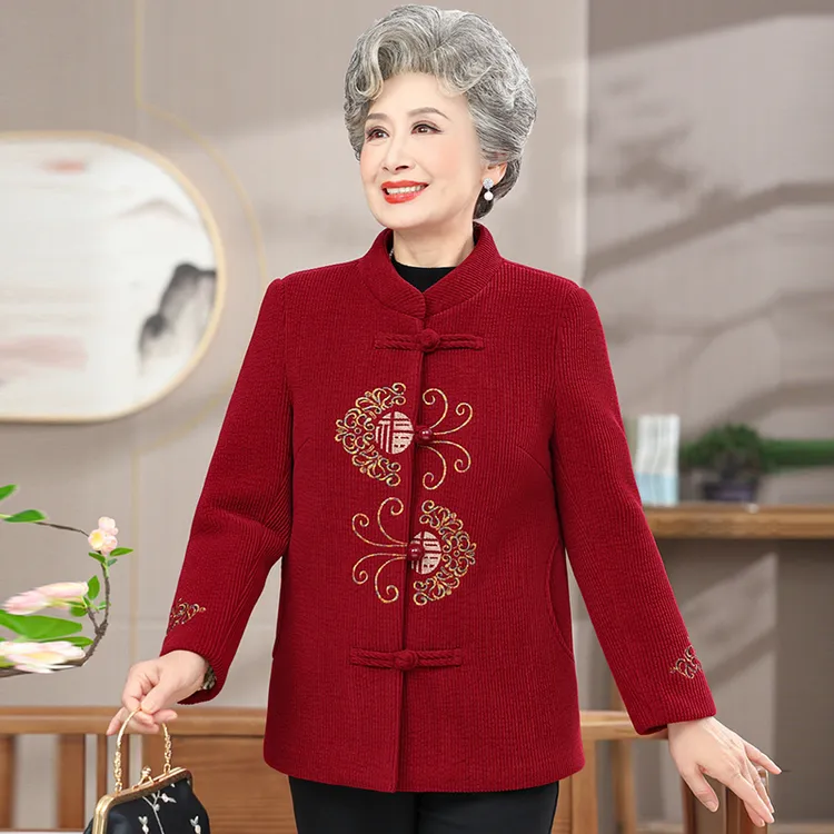 中老年女装秋冬装新款唐装外套妈妈装加绒上衣奶奶装保暖老人衣服