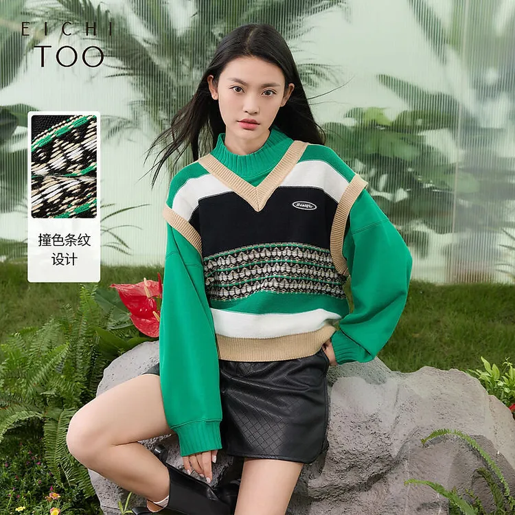 T爱居兔春季撞色条纹休闲时尚针织衫背心ENZSJ1N002A