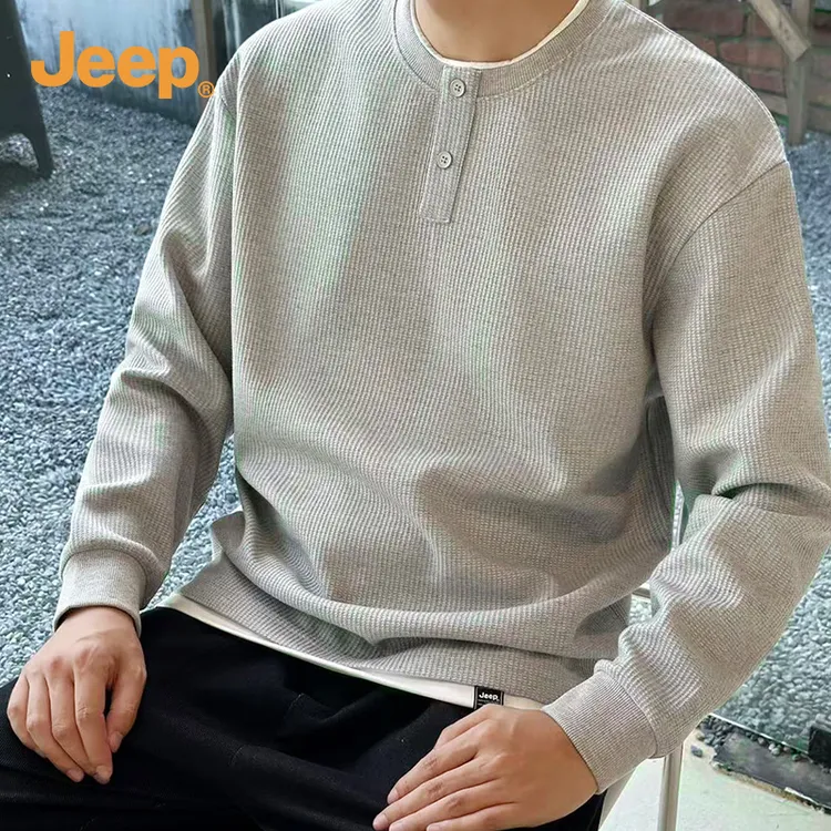 JEEP吉普秋冬季假两件卫衣男圆领2025新款长袖t恤休闲打底衫上衣