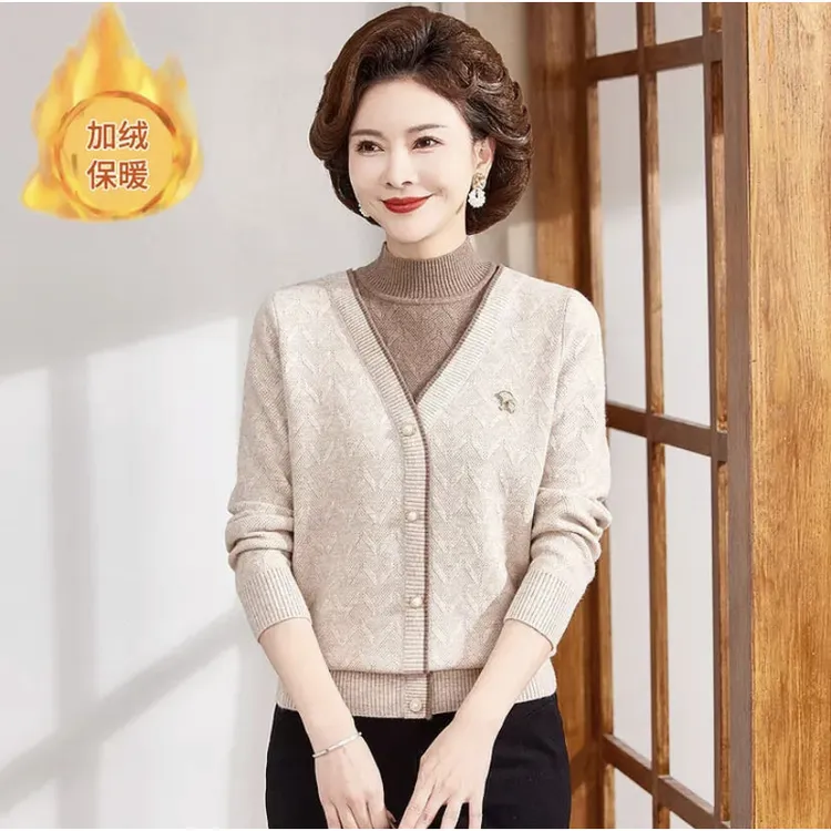 2025秋冬新款妈妈装洋气针织衫中老年假两件中老年毛衣打底24222