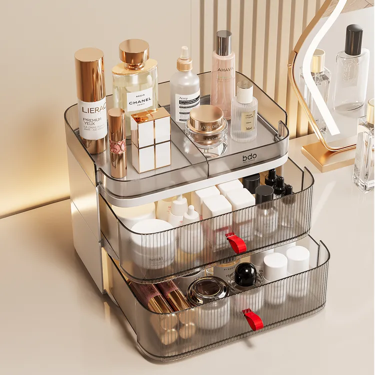 化妆品收纳盒抽屉式高级感梳妆台口红眉笔整理箱桌面护肤品置物架