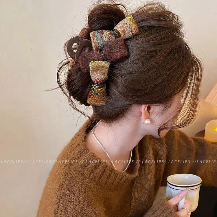 雪松焦糖~头发抓夹女毛呢蝴蝶结鲨鱼夹2025新款盘发夹巨好看发饰