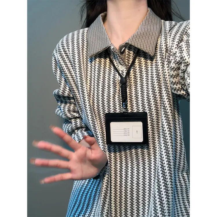 美式加绒拼接Polo衫男款秋冬千鸟格长袖T恤高级感卫衣休闲上衣