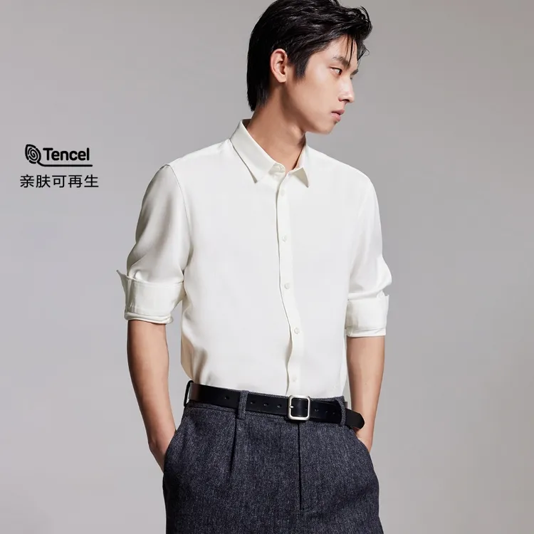 【舒适亲肤】杰克琼斯春季新款百搭质感刺绣翻领衬衫男士衣服免烫