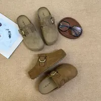 【叶子服饰】秋季新款金扣厚底增高懒人舒适博肯拖鞋189